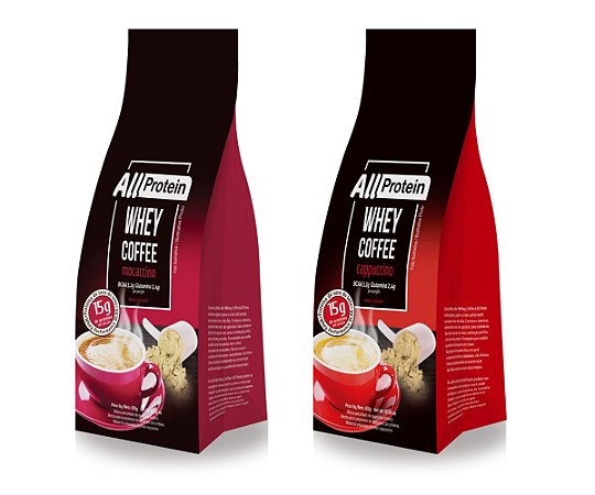 2 Pacotes de Whey Coffee 1 Cappuccino + 1 Mocaccino - 600g (24 doses) All Protein