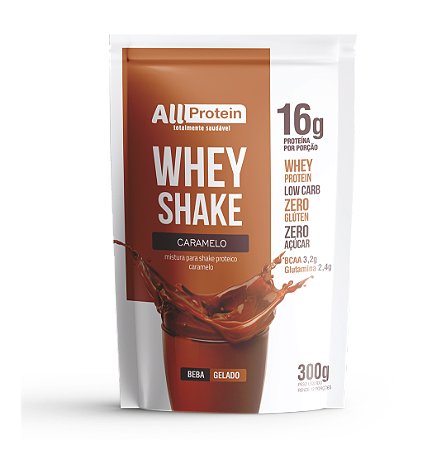 1 Pacote de Whey Shake Caramelo 300g (12 doses) - All Protein