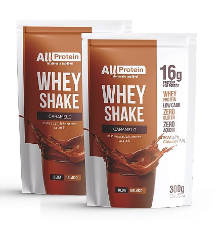 2 Pacotes de Whey Shake Caramelo 600g (24 doses) - All Protein