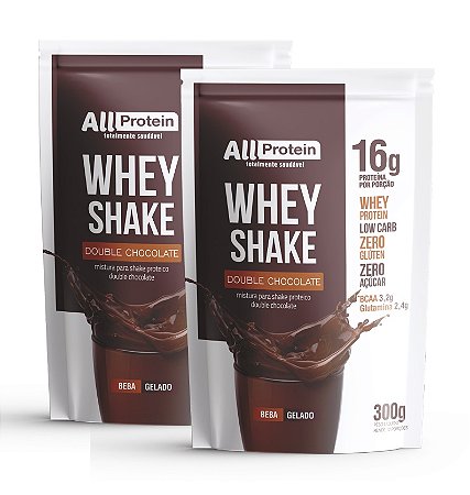 2 Pacotes de Whey Shake Double Chocolate 600g (24 doses) - All Protein
