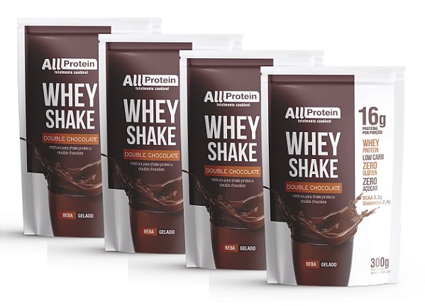 4 Pacotes de Whey Shake Double Chocolate 1200g (48 doses) - All Protein