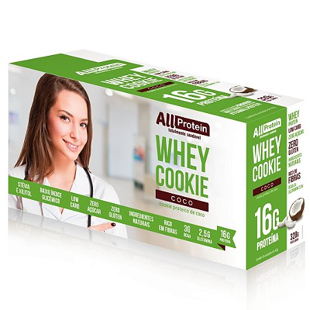 1 Caixa de Whey Cookie de Coco All Protein 8 unidades de 40g - 320g