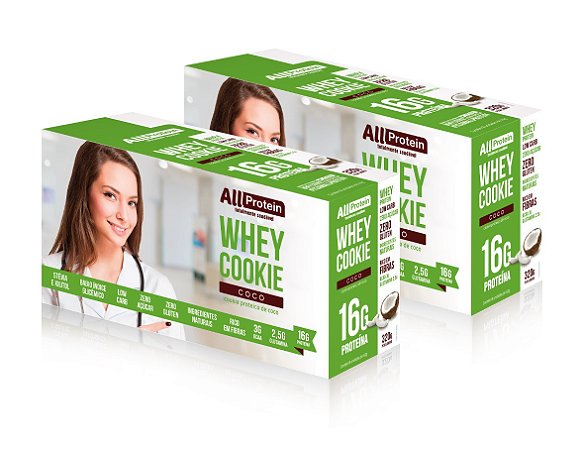 2 Caixas de Whey Cookie proteico de Coco All Protein 16 unidades de 40g - 640g