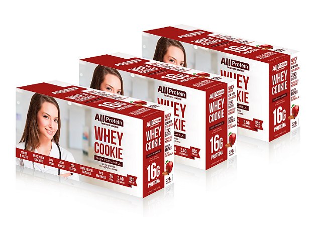 3 Caixas de Whey Cookie proteico de Maçã com Canela All Protein 24 unidades de 40g - 960g