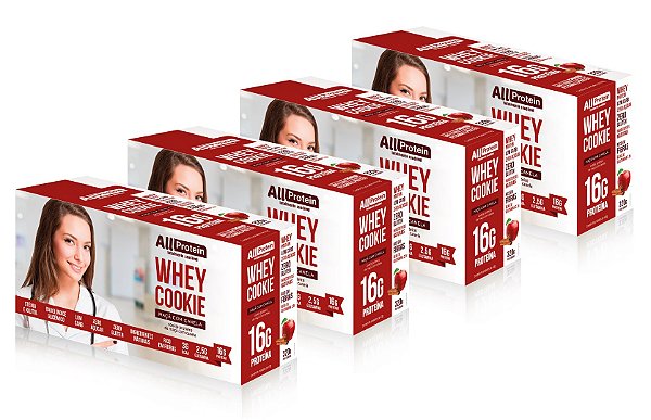 4 Caixas de Whey Cookie proteico de Maçã com Canela All Protein 32 unidades de 40g - 1280g