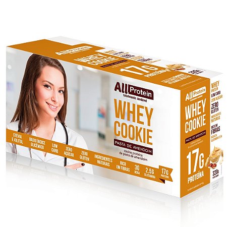 1 Caixa de Whey Cookie de Pasta de Amendoim All Protein 8 unidades de 40g - 320g