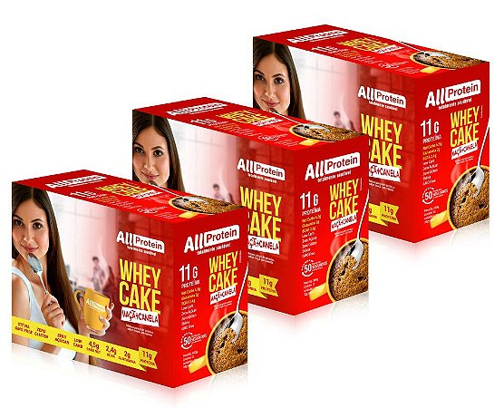 3 Caixas Whey Cake de Maçã com Canela All Protein - 36 Saches de 30g - 1080g