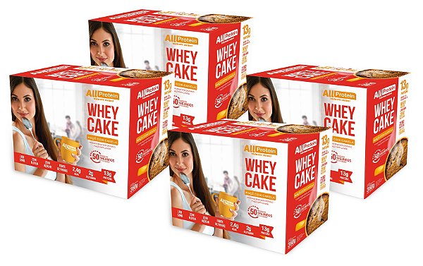 4 Caixas Whey Cake de Maçã com Caneca All Protein - 48 Saches de 30g - 1440g