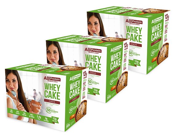 3 Caixas Whey Cake de Coco All Protein - 36 Saches de 30g - 1080g