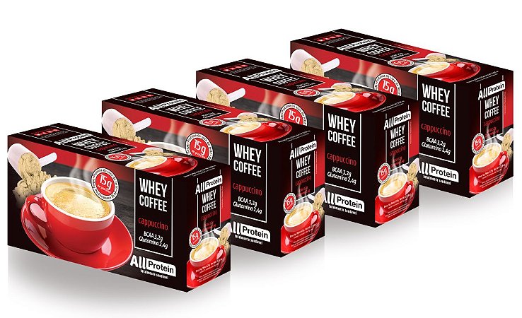 4 Caixas de Whey Coffee Café proteico Cappuccino 2500g (100 doses)