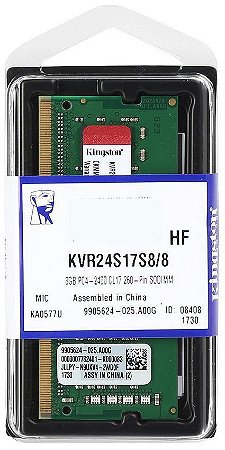 MEMÓRIA NOTEBOOK KINGSTON 8GB 2400MHZ DDR4