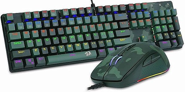 KIT REDRAGON TECLADO MECÂNICO RAINBOW SWITCH BLUE + MOUSE 5000DPI S108