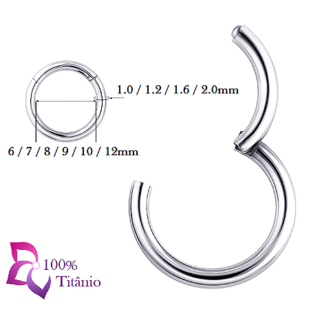 2 Argolas Articulas Clicker Titânio 9mm 1.2mm cor Natural Prateado