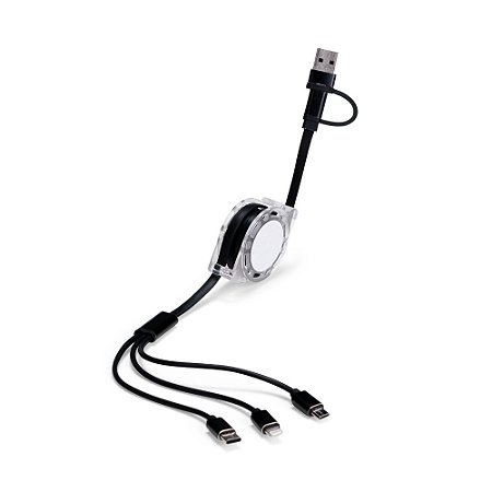 Cabo Retrátil 3 em 1 com Adaptador