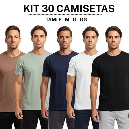 Kit 30 Camisetas Básicas Lisas Masculino Adulto - Vintto