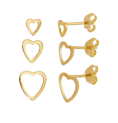 Trio Coração Banhado a Ouro