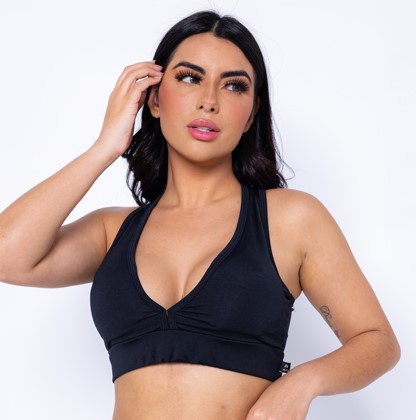 Top Feminino Fitness Nadador Básico Decote V Com Bojo Removível em Suplex - WOLFOX