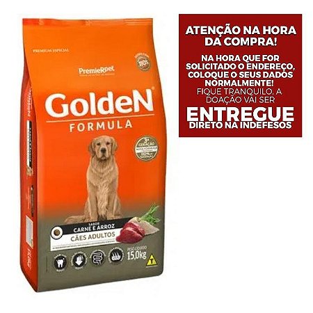Ração Golden Fórmula para Cães Adultos Sabor Carne e Arroz 15kg