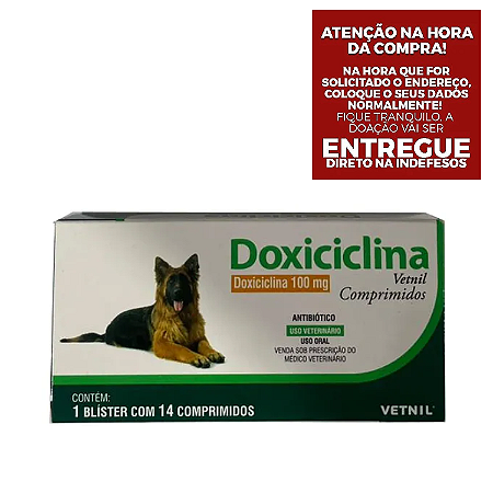 Antibiótico Doxiciclina Vetnil 100mg para Cães c/ 14 comprimidos