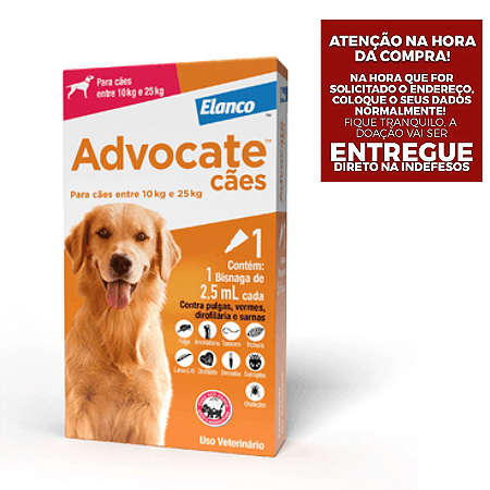 Antipulgas e Endectocida Advocate 2,5 ml para Cães entre 10 e 25 Kg