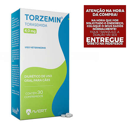 Diurético Avert Torzemin 4mg Torasemida para Cães 30 comprimidos