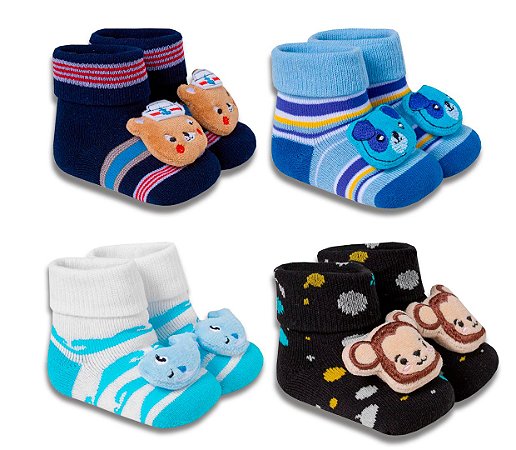 Kit 4 Meias Pantufas Bebê Infantil Menino Bebê