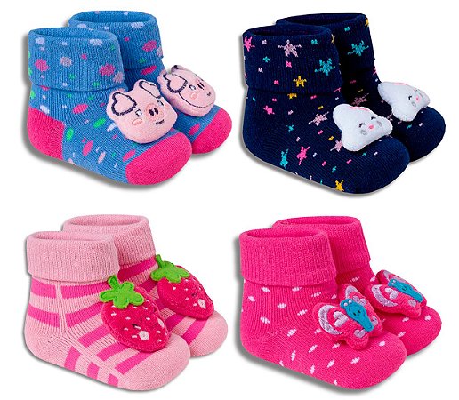 Kit 4 Meias Pantufas Bebê Infantil Menina Bebê