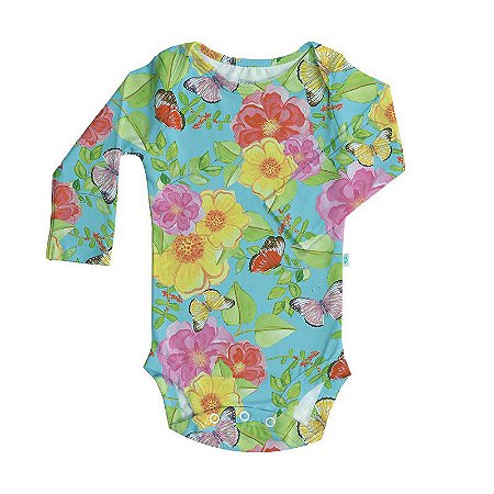 Body BioBaby Bebê Manga Longa Floral