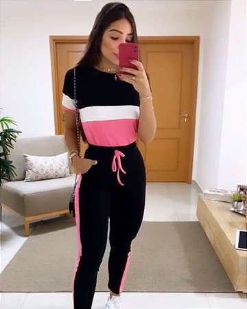 Conjunto de calça e blusa em moletinho com elastano