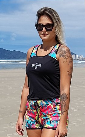 Conjunto Beach Tennis Feminino Shorts Boxer e Regata Estampa Tropical