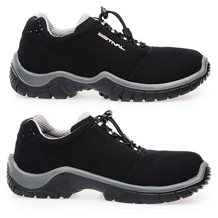 Sapato de Segurança Em Microfibra Preto e Cinza Estival Tamanho 38