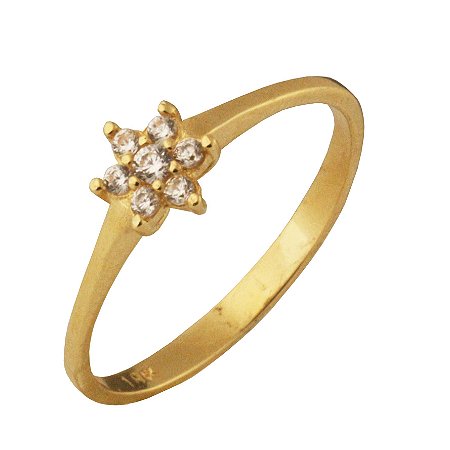 Anel flor com zirconia em ouro amarelo 18k PC 3.23