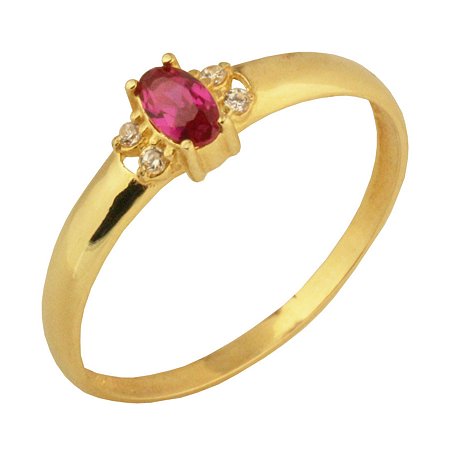 Anel formatura com zirconia rosa em ouro amarelo 18k PC 5.00