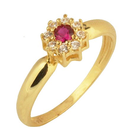 Anel formatura com zirconia rosa em ouro amarelo 18k PC 6.59