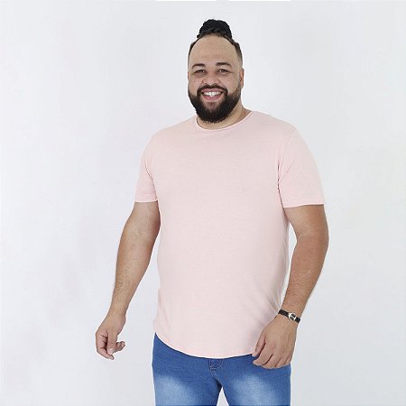 Camisa Masculina Longline Básica Plus Size - Rosa Bebê