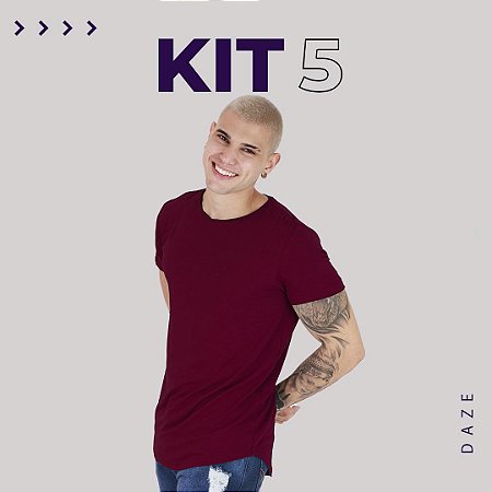 Kit 5 Camisetas Masculina -  Longline Básica (VARIADAS)