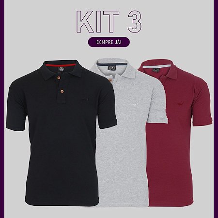 Kit 3 Camisas Masculina - Gola Polo