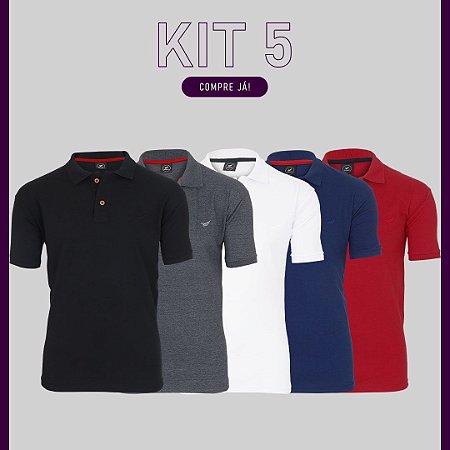 Kit 5 Camisas Masculina - Gola Polo