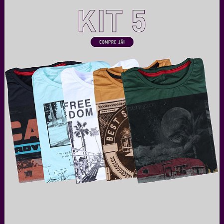Kit 5 - Camisetas Estampada