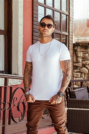 Camisa Masculina - Longline Básica - Branca