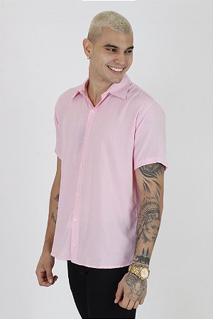 Camisa Masculina - Viscose - Rosa Bebê
