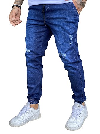 Calça Masculina - Jogger Jeans - Escura Rasgada
