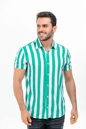 Camisa listrada verde e branca Outlet