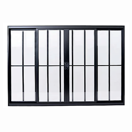 Vitro 4 Folhas Folhas com Grade Linha Modular Alumínio Preto Cmc