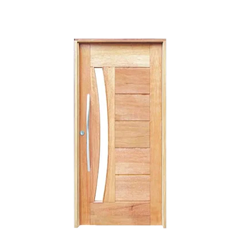 Porta BBB com Visor Arco Madeira Maciça Mista Montada No Batente cx 14 Fechadura Rolete e Puxador