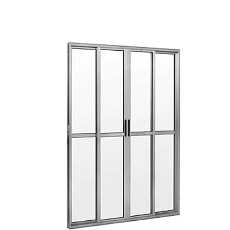 Porta Balcão 4 Folhas Linha 25 Alumínio Brilhante com Fechadura