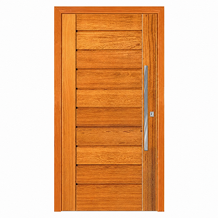 Porta Pivotante BBB Slim Madeira Maciça Angelim Batente 14 Kit Pivô e Fechadura Rolete