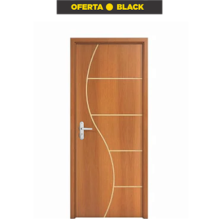 Porta Frisada Curupixá Batente Caixa 11 Ecologico, Fechadura, Dobradiça Completa e Montada