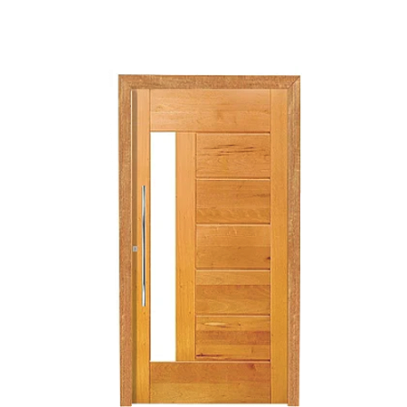 Porta BBB com Visor Reto Madeira Maciça Cedro Arana Montada no Batente cx 14 Fechadura Rolete e Puxador