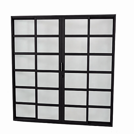 Porta Balcão 4 Folhas com Travessa Alumínio Preto Linha 25 Premium